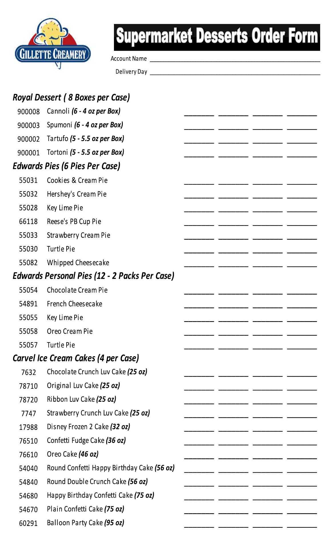 Gillette Creamery Menu