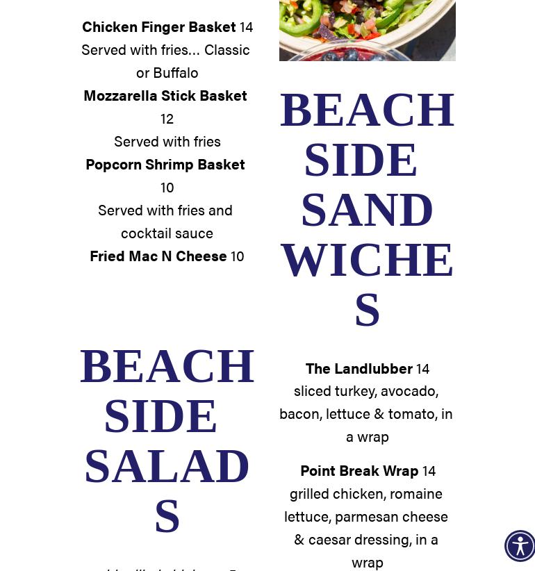 Overlook Beach Club Menu