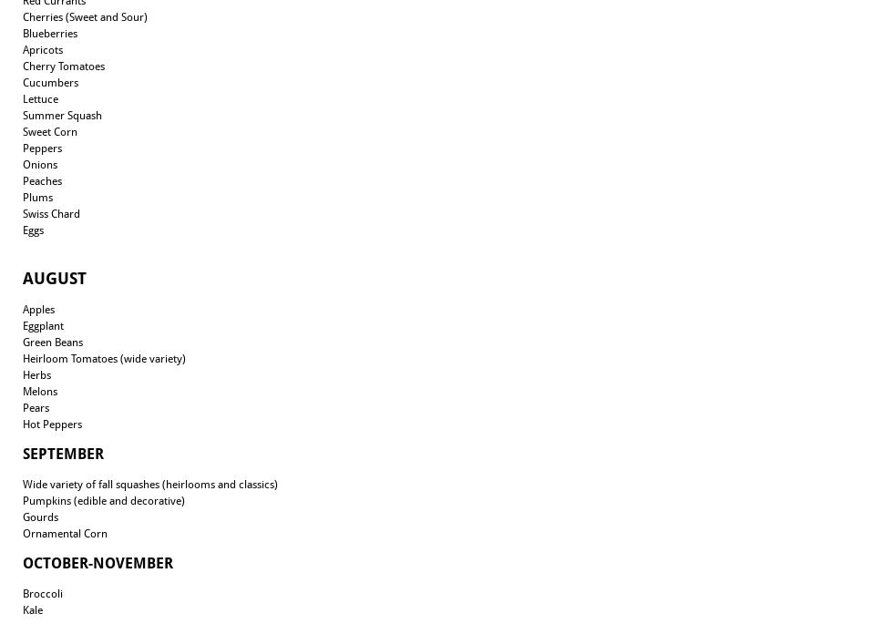 Green Acres Farm Menu