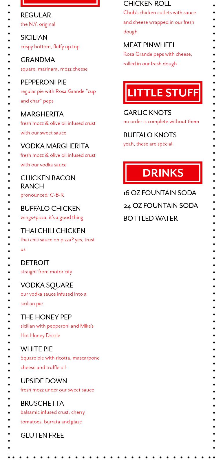 The Pizzeria of Lake Grove Menu