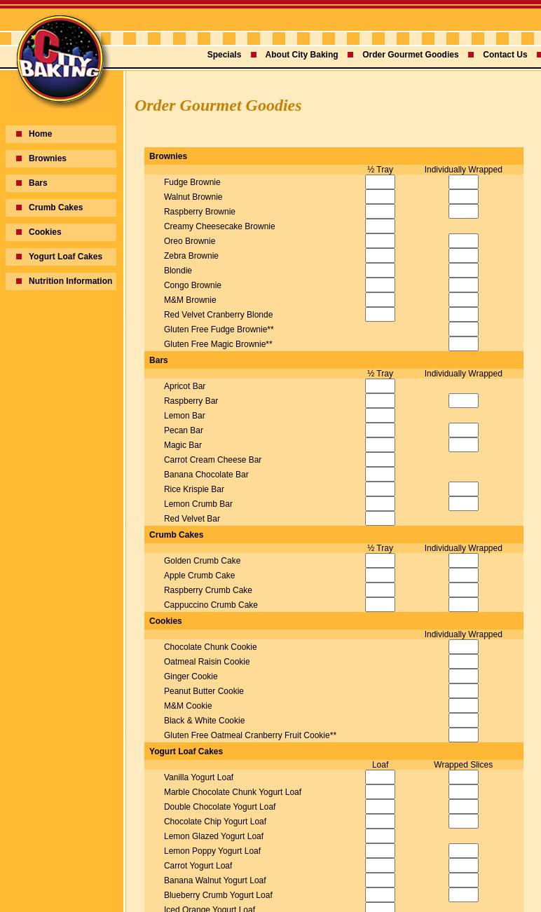 City Baking Corporation Menu