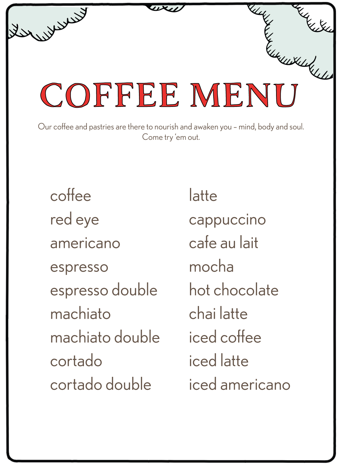 Matto Espresso Menu