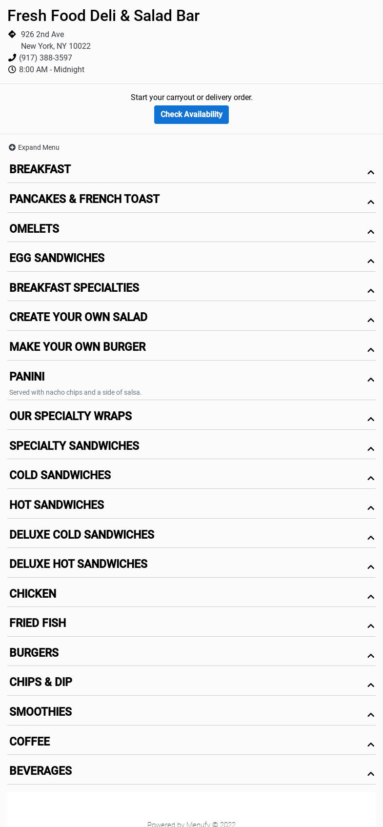 Fresh Food Deli & Salad Bar Menu