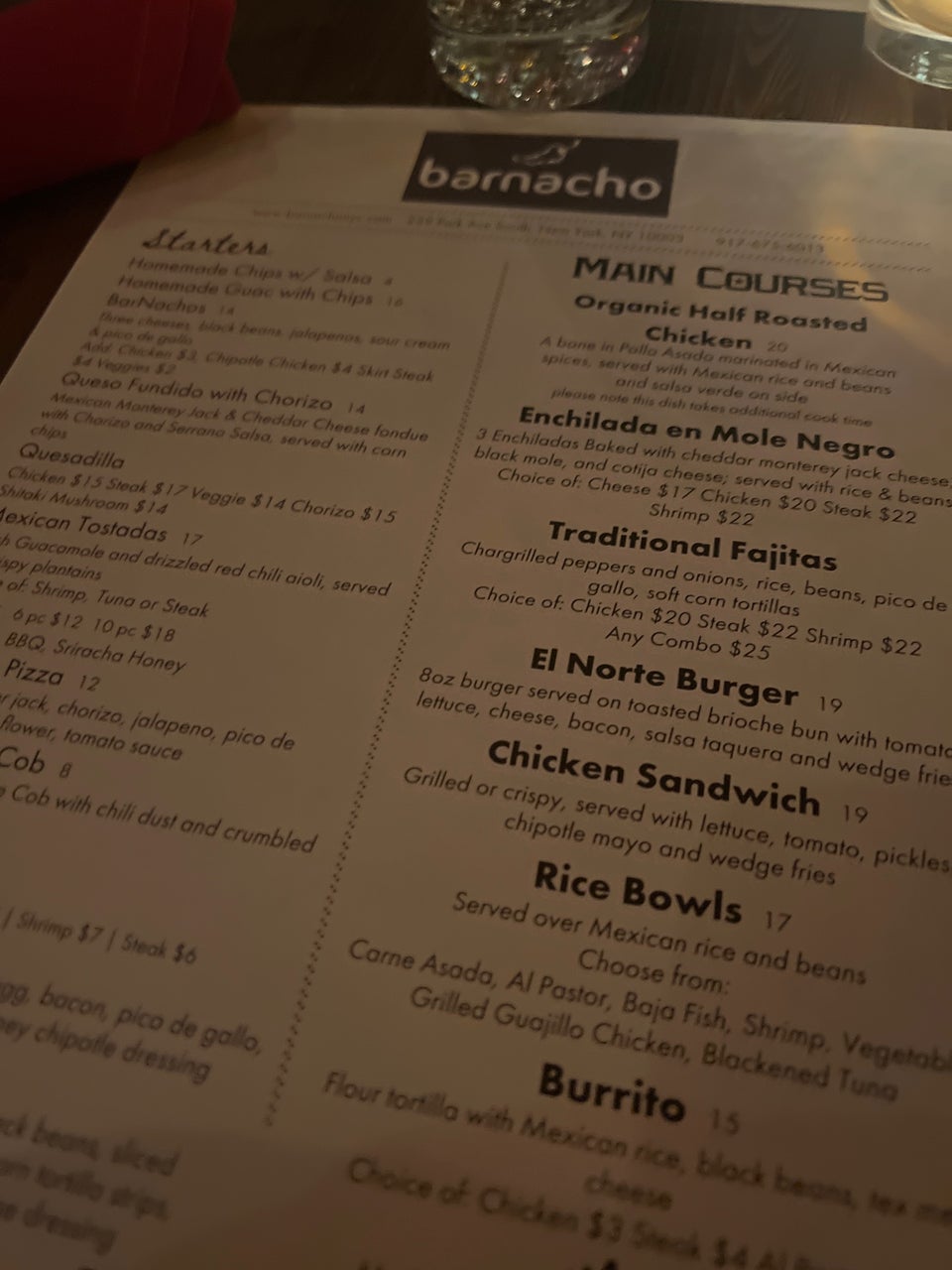 Barnacho Park Avenue Menu