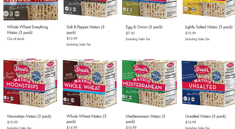 Streit's Matzos Menu