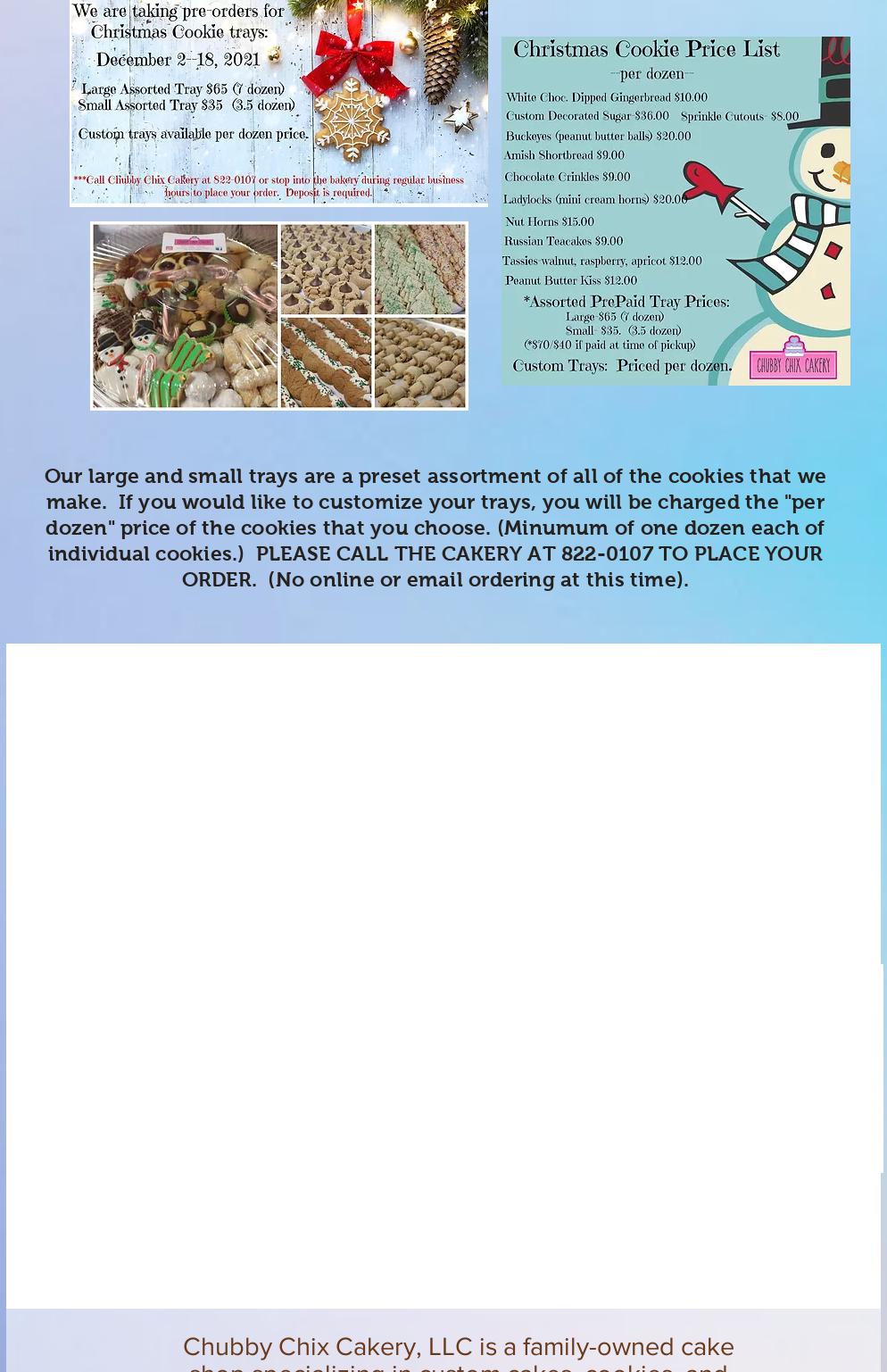 Chubby Chix Cakery Menu