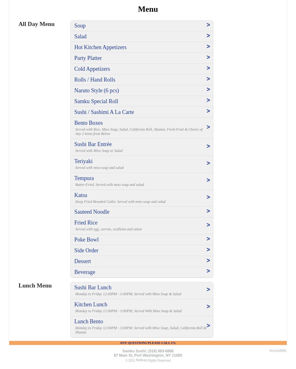 Samku Sushi Menu