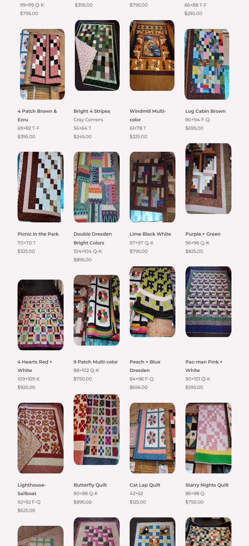 Shirley's Stoney Creek Quilts & Wovens Menu