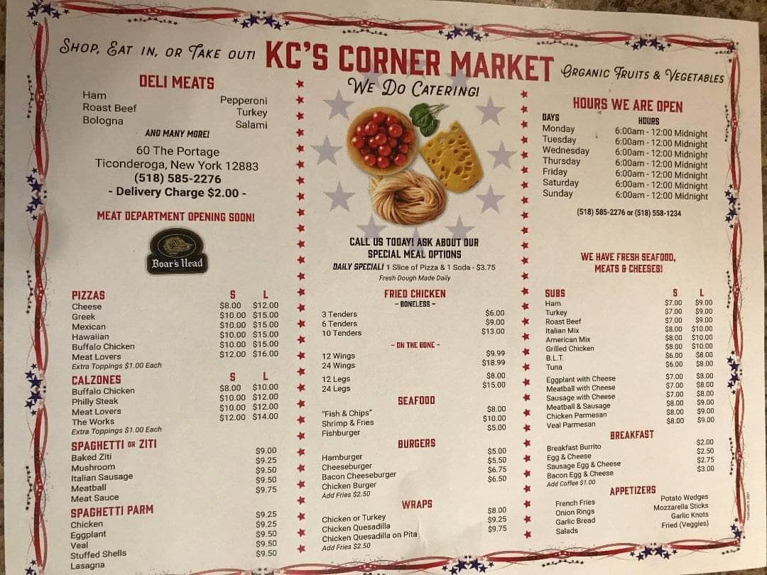 Corner Discount Market Inc. Menu