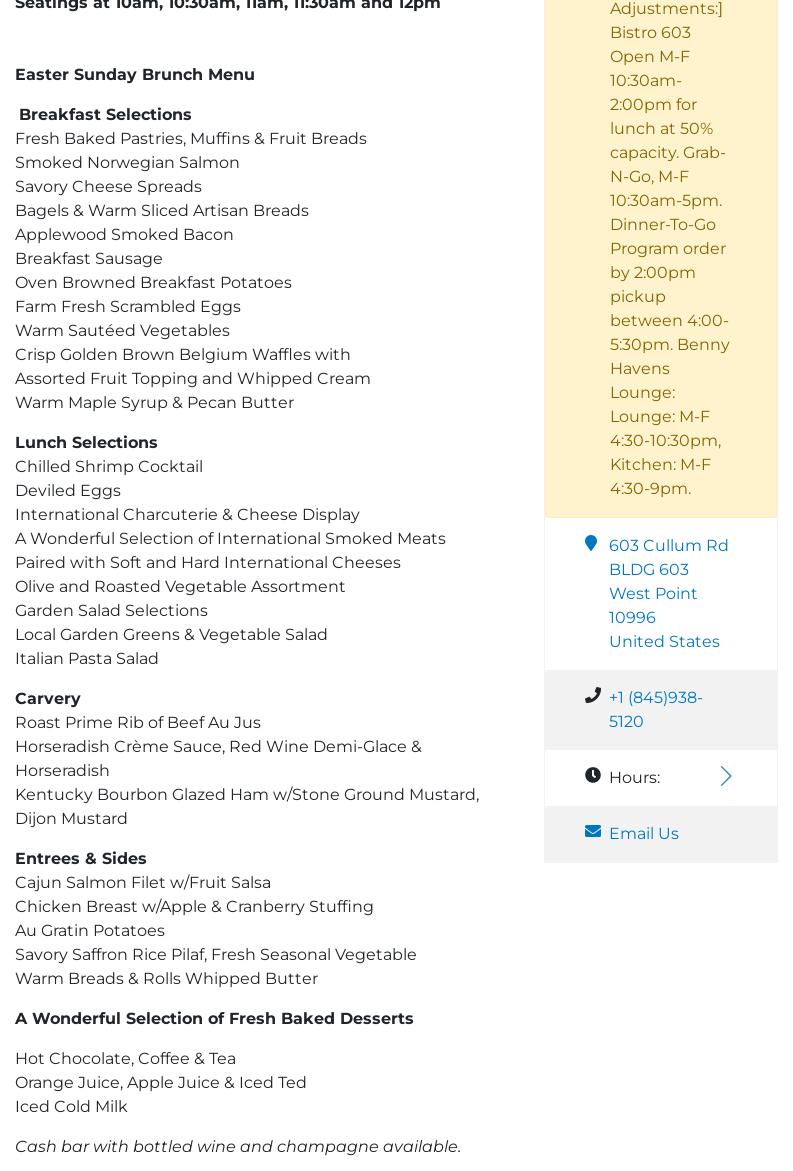 West Point Club Menu