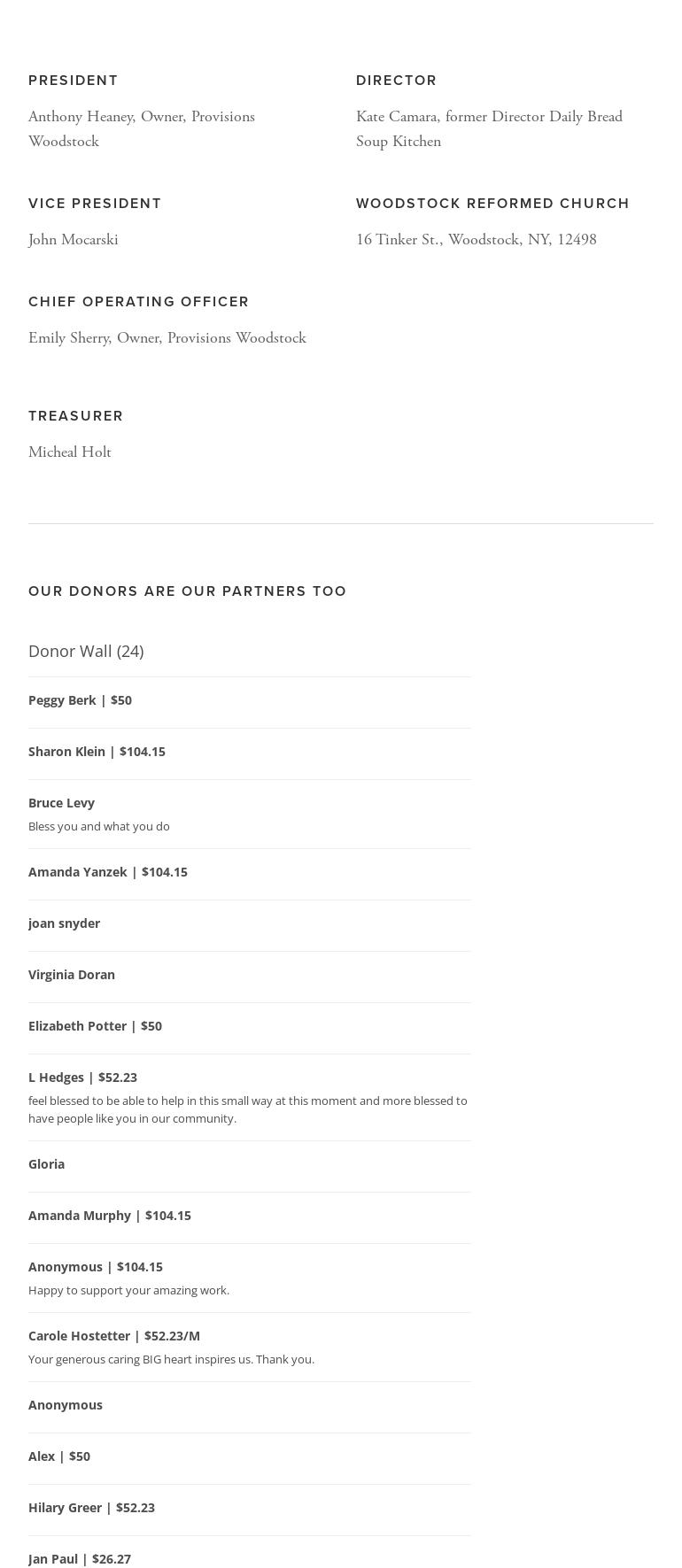 The Table at Woodstock Menu