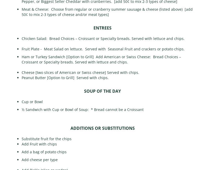 Unicorn Wine Guild Menu