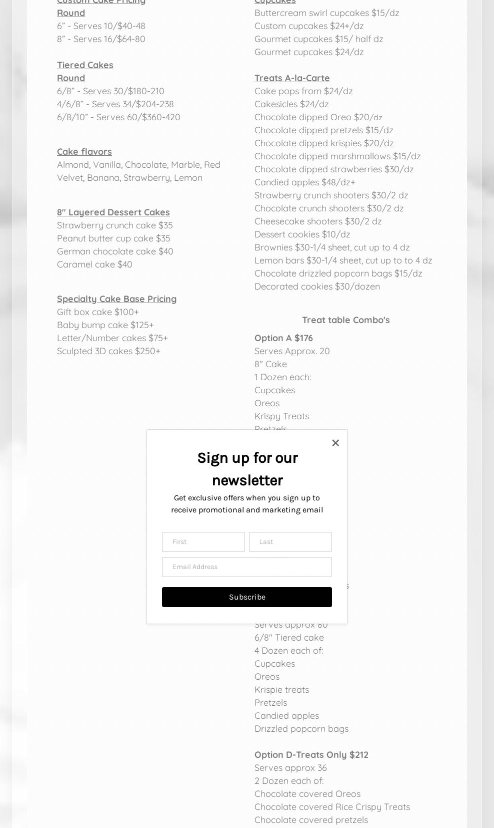 Sugarpan Bakery Menu