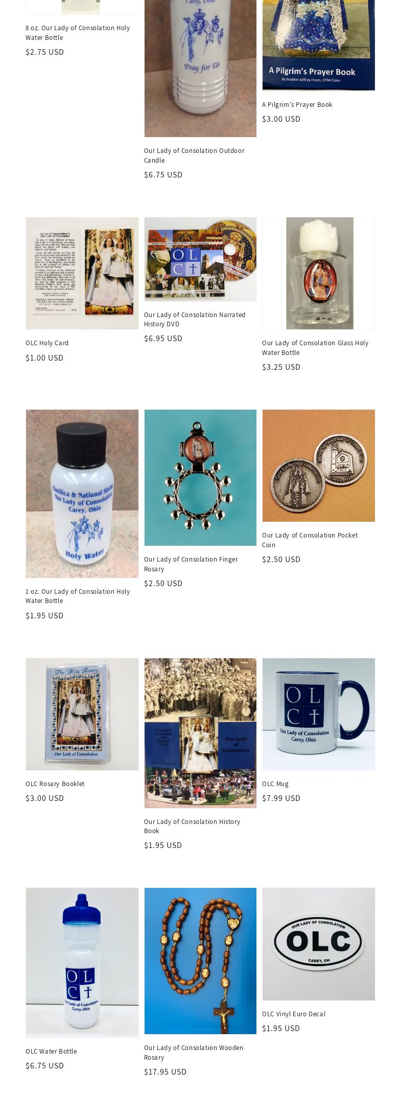 National Shrine of Our Lady of Consolation Menu