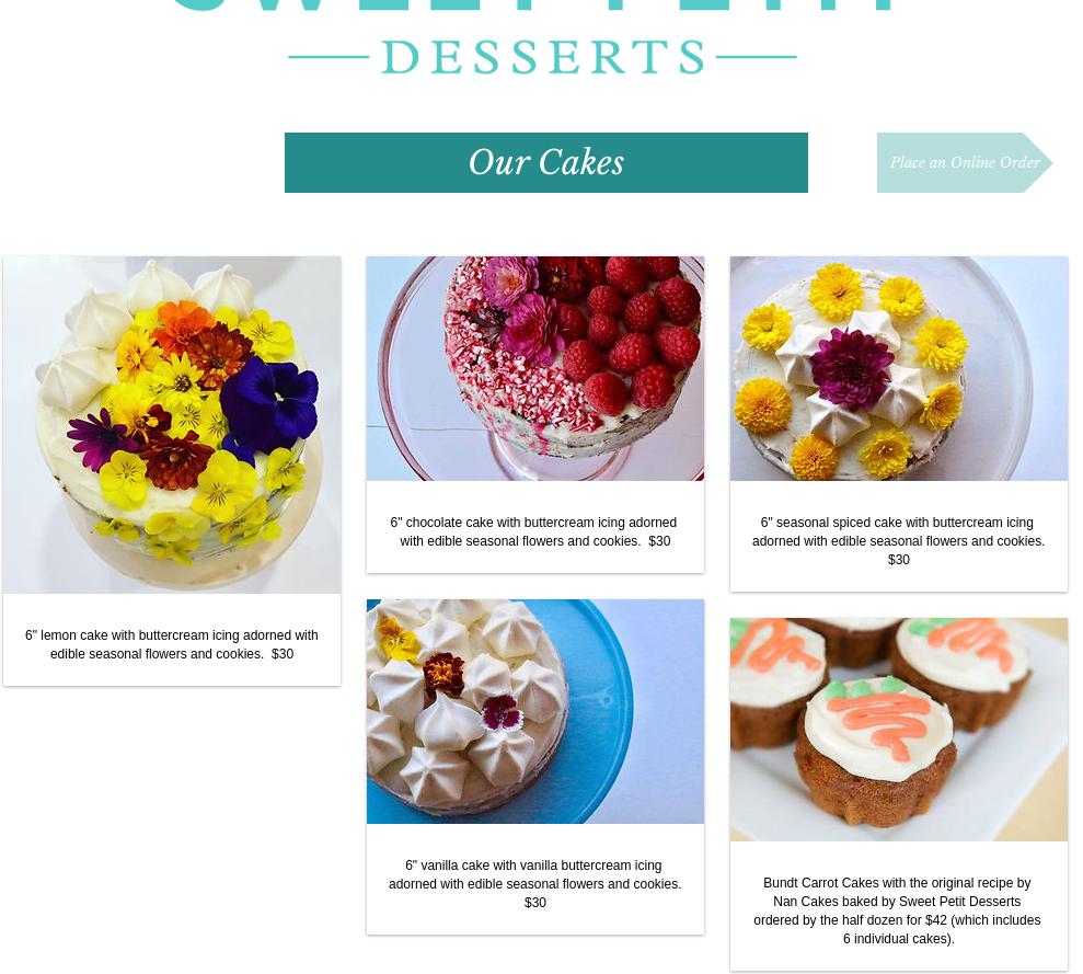 Sweet Petit Desserts Menu