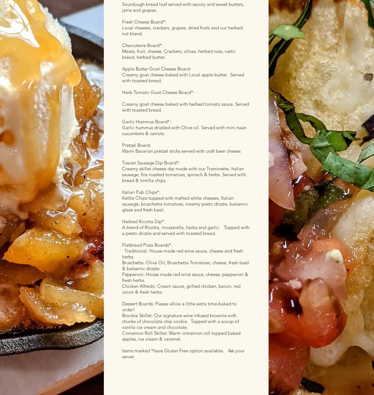 Vinberige Vineyards Menu