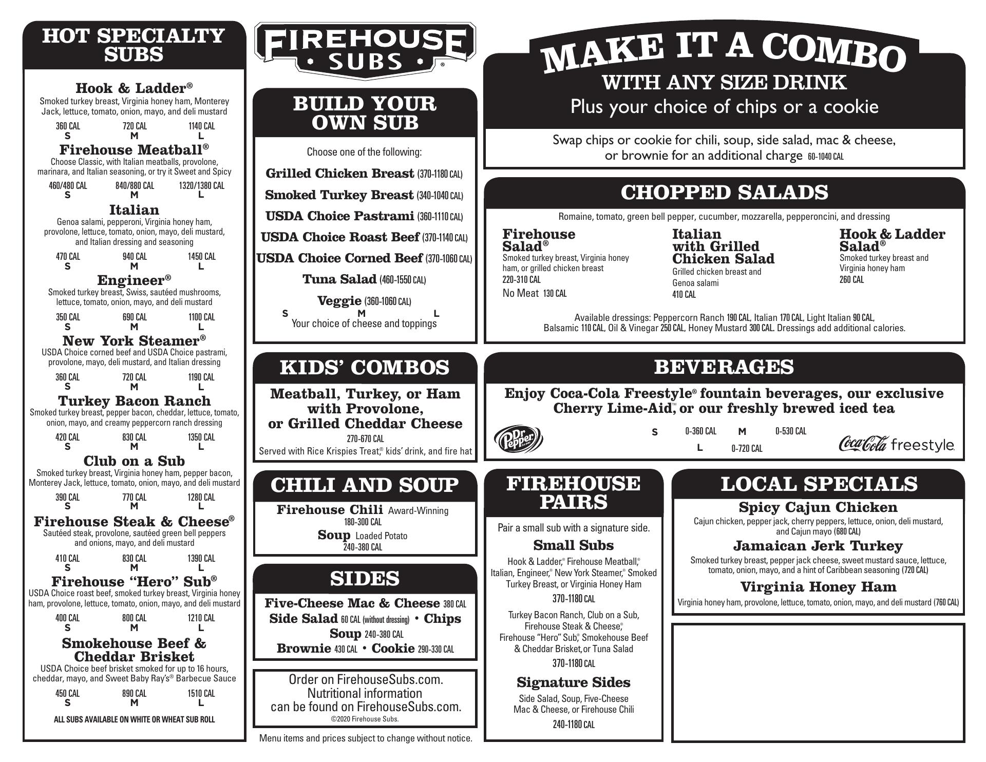 Firehouse Subs Menu