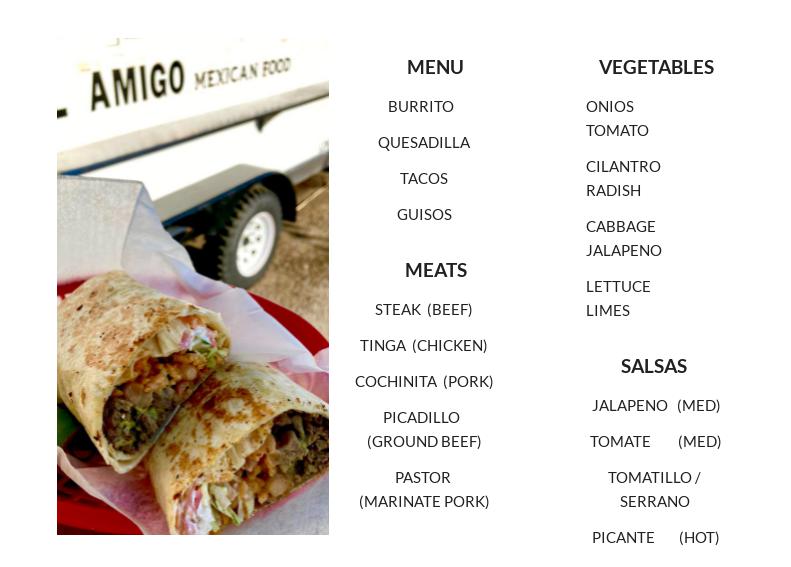 el amigo mexican food Menu