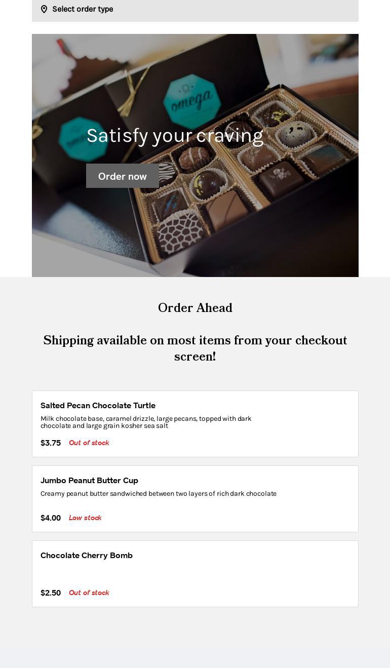Omega Chocolate Menu