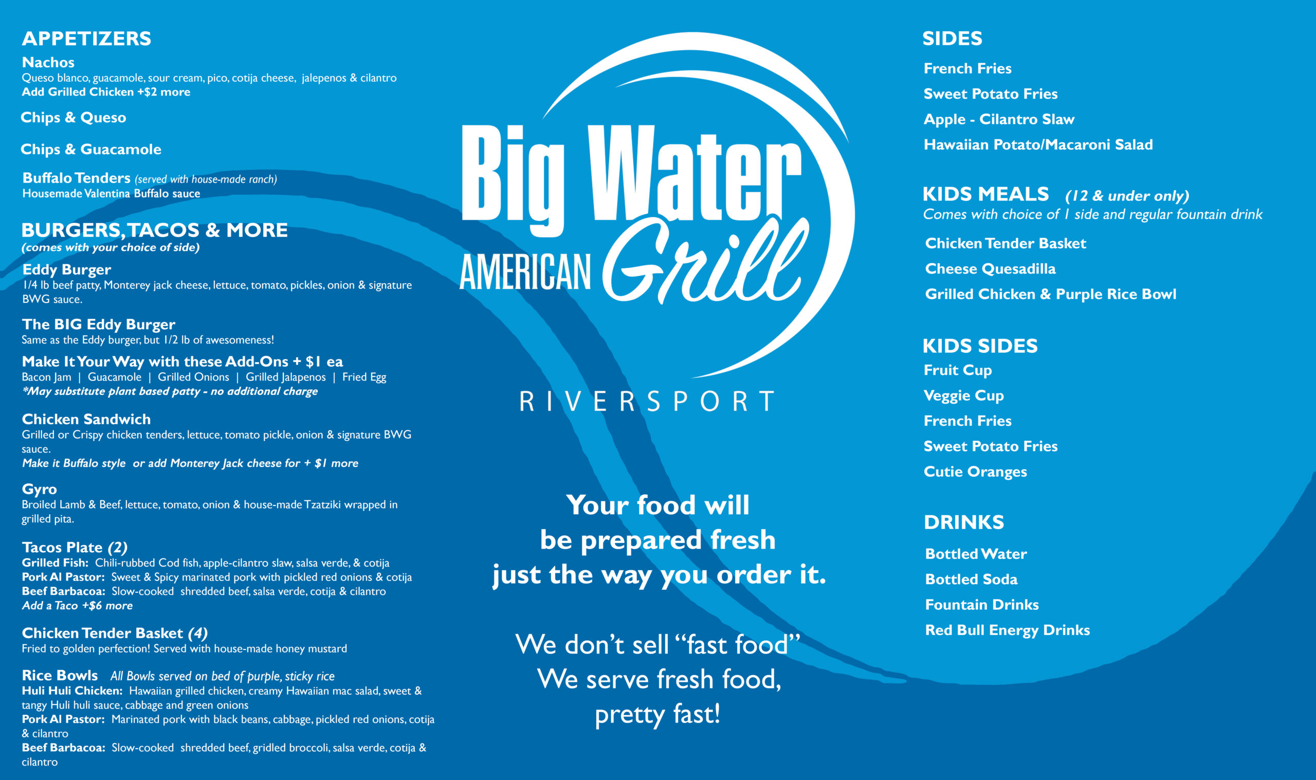 Big water grill Menu