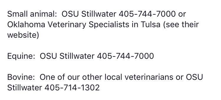 Golay Veterinary Services 836 South Gypsy Avenue, Shidler Oklahoma 74652