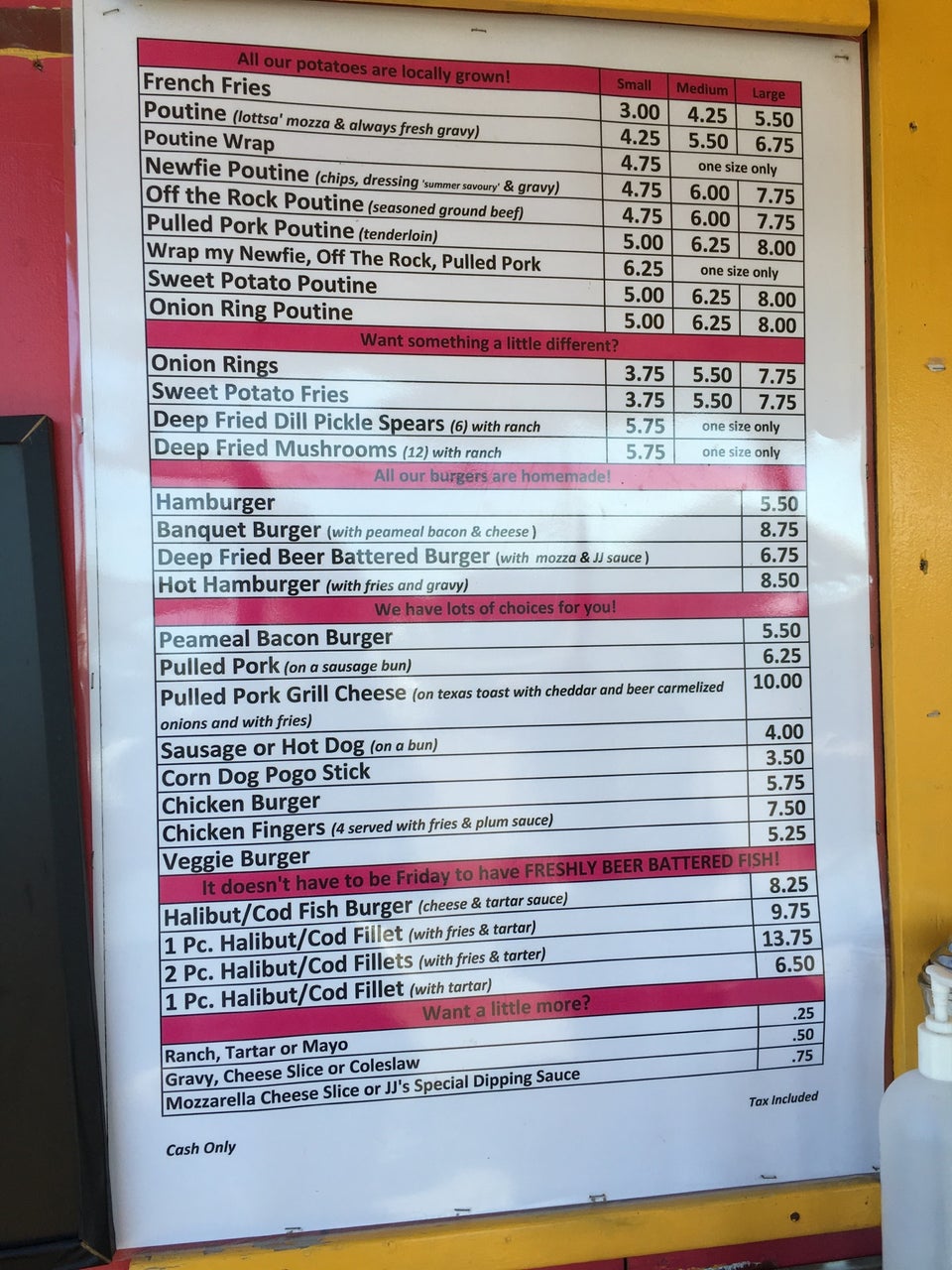 Just Judy's Chip Wagon Menu