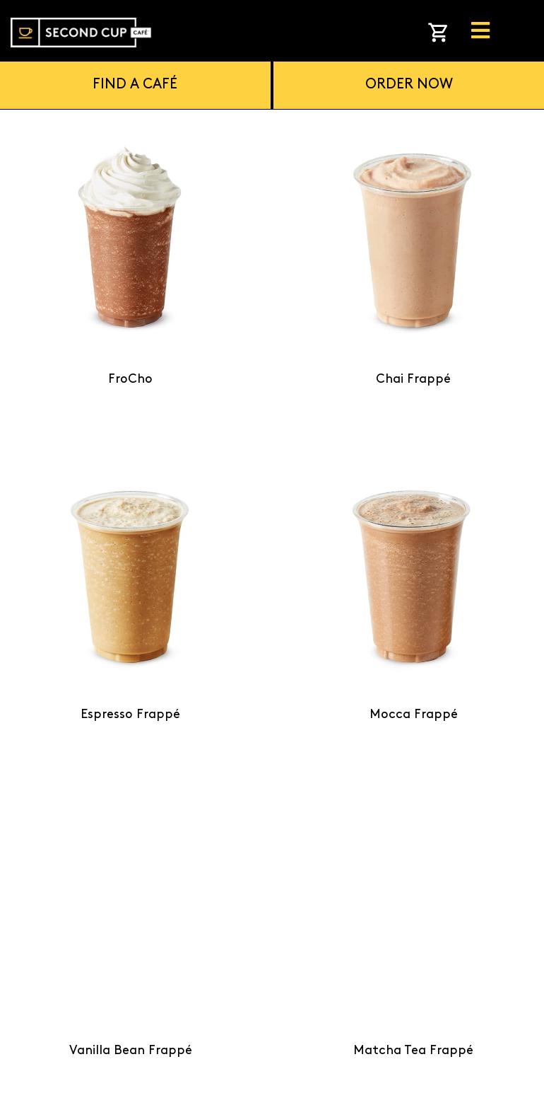 Second Cup Café Menu