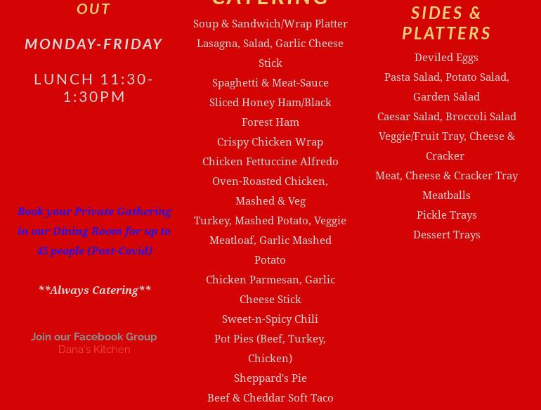 Dana's Kitchen & Catering Menu