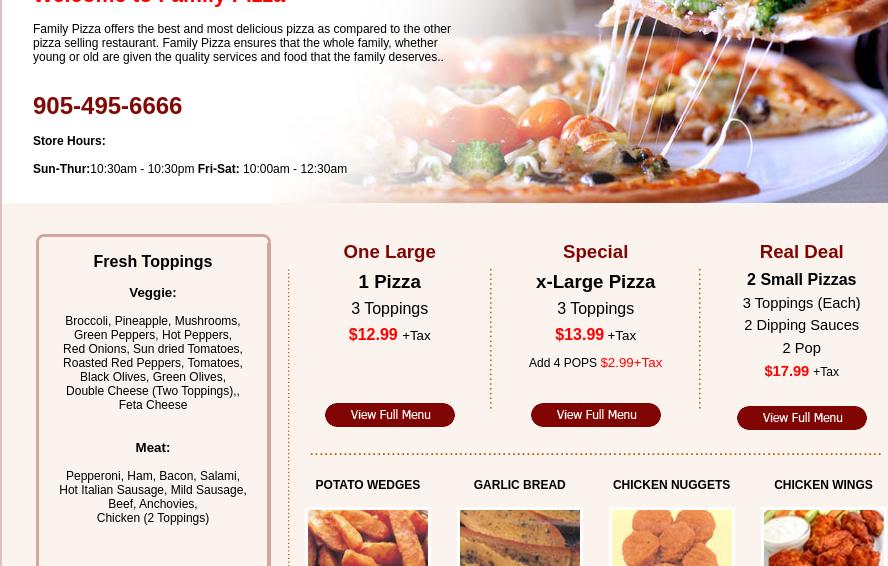 Family Pizza Menu
