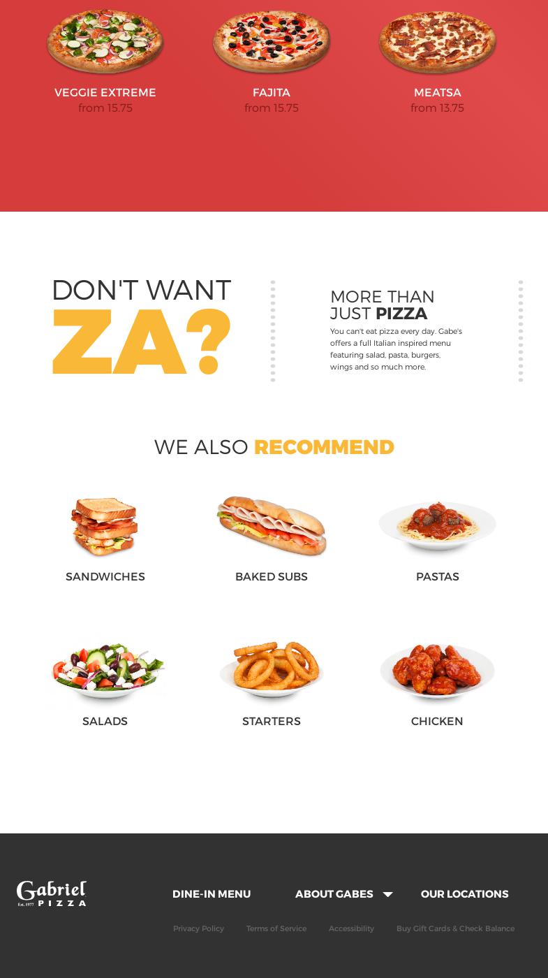 Gabriel Pizza Menu