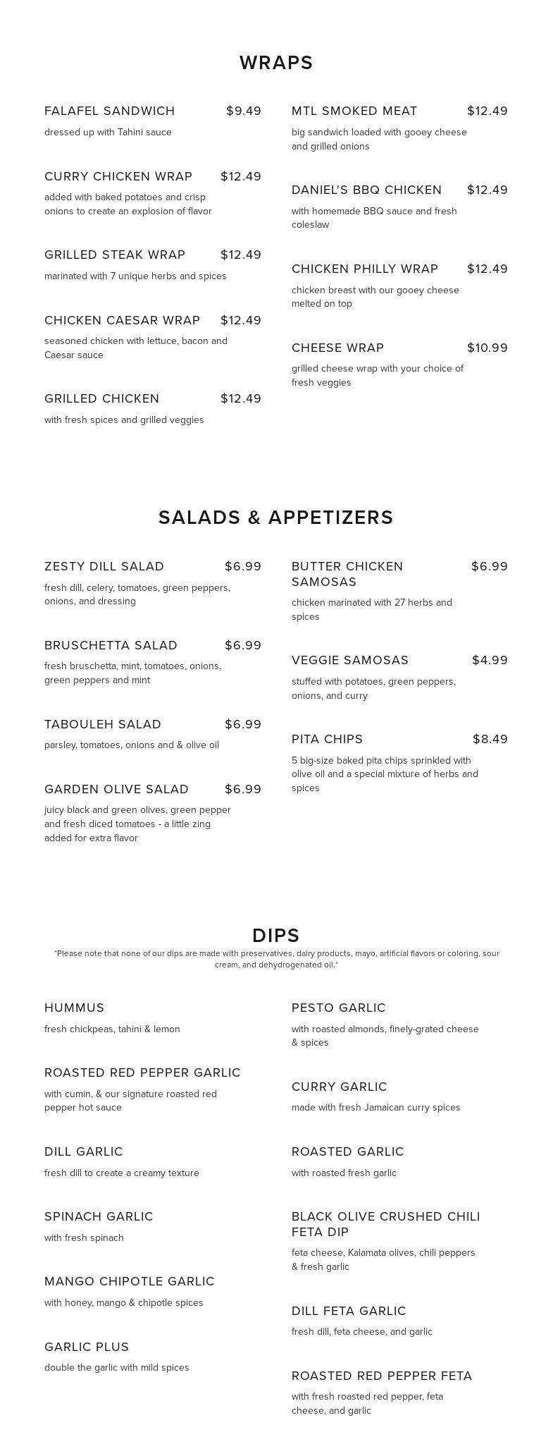 Daniel's Cheese & Deli Menu