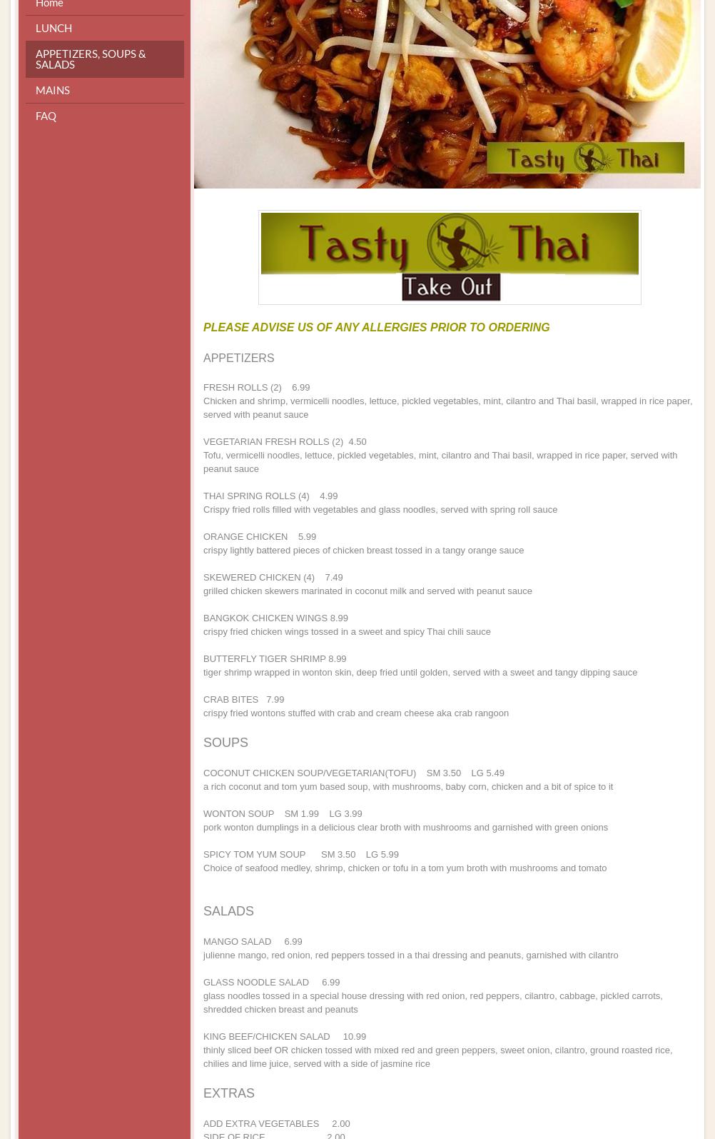 Tasty Thai Menu