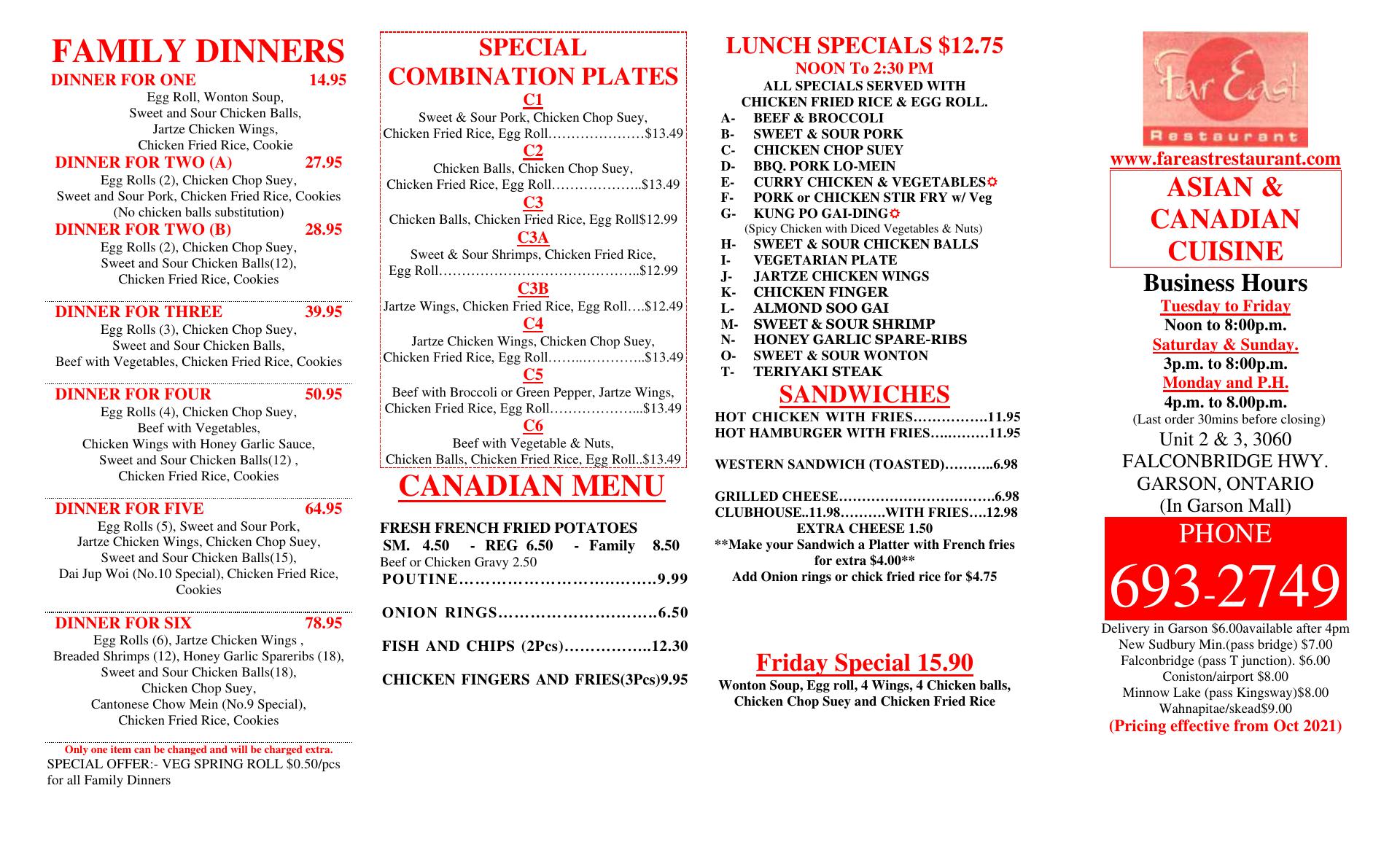 Far East Restaurant Menu