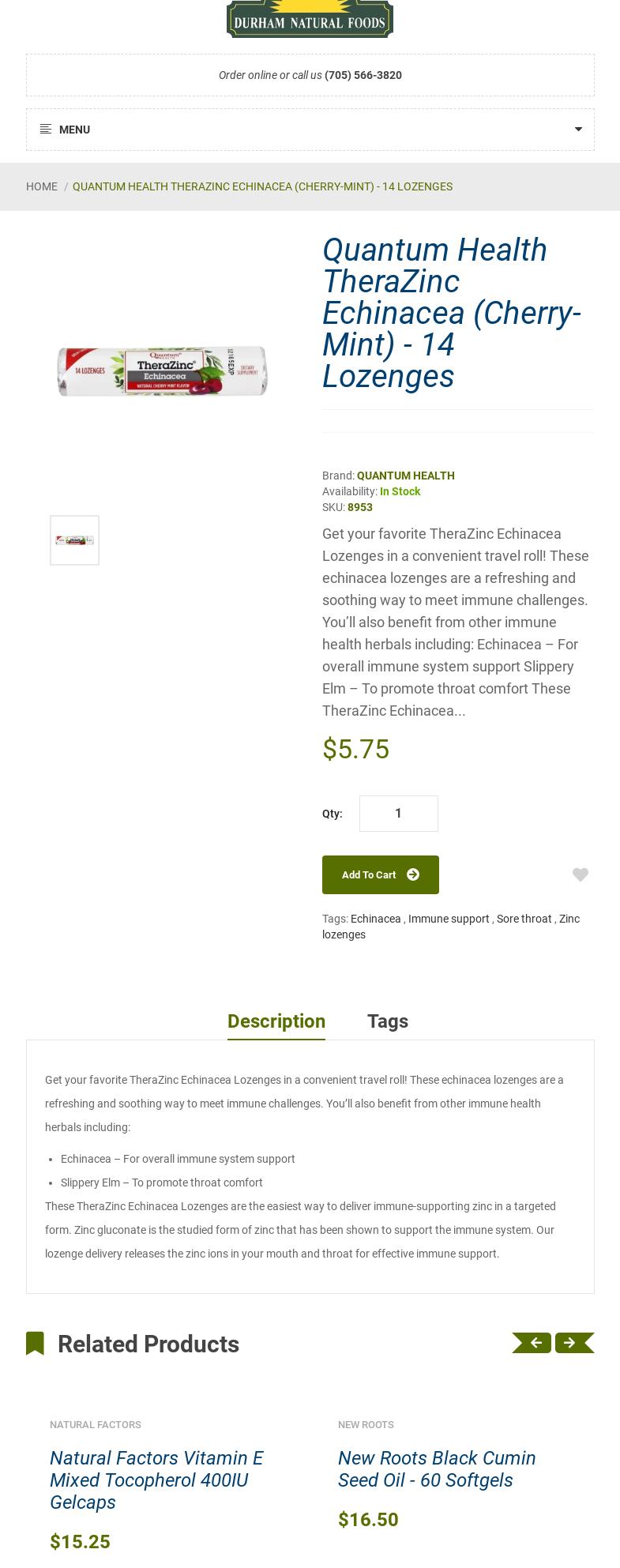 Durham Natural Foods Menu