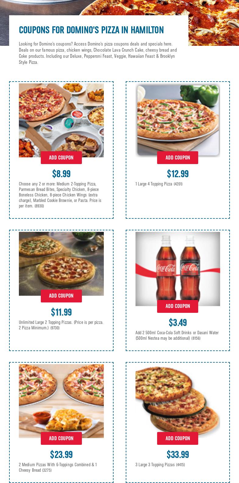 Domino's Pizza Menu