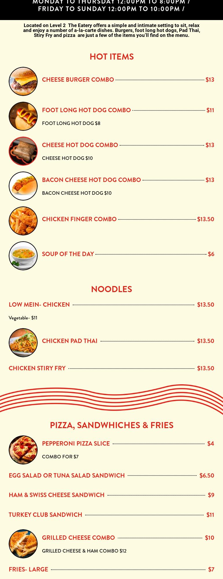 the Pavilion at Flamboro Downs Menu