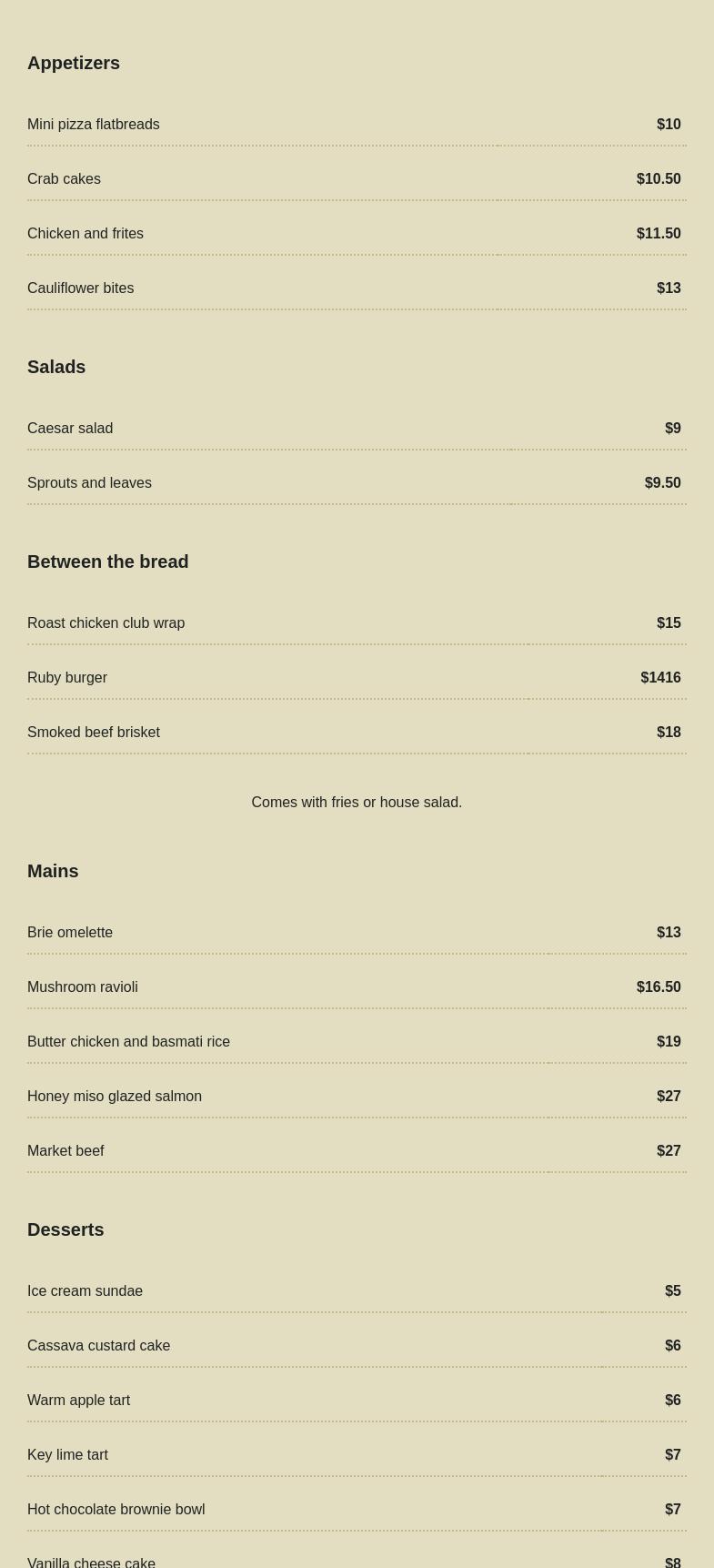 The Ruby - Wentworth Heights Menu