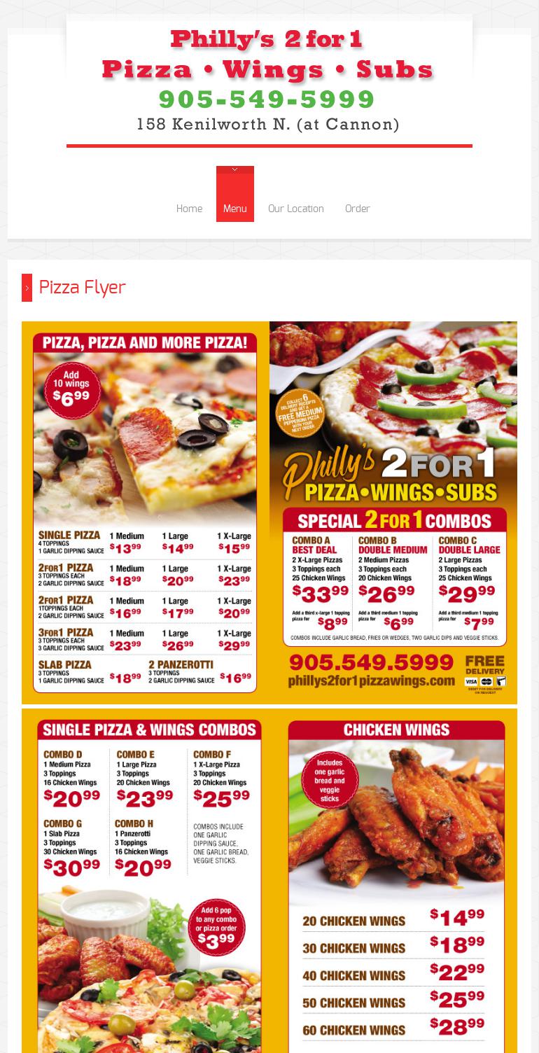 Philly’s 2 For 1 Pizza Wing And Subs Menu