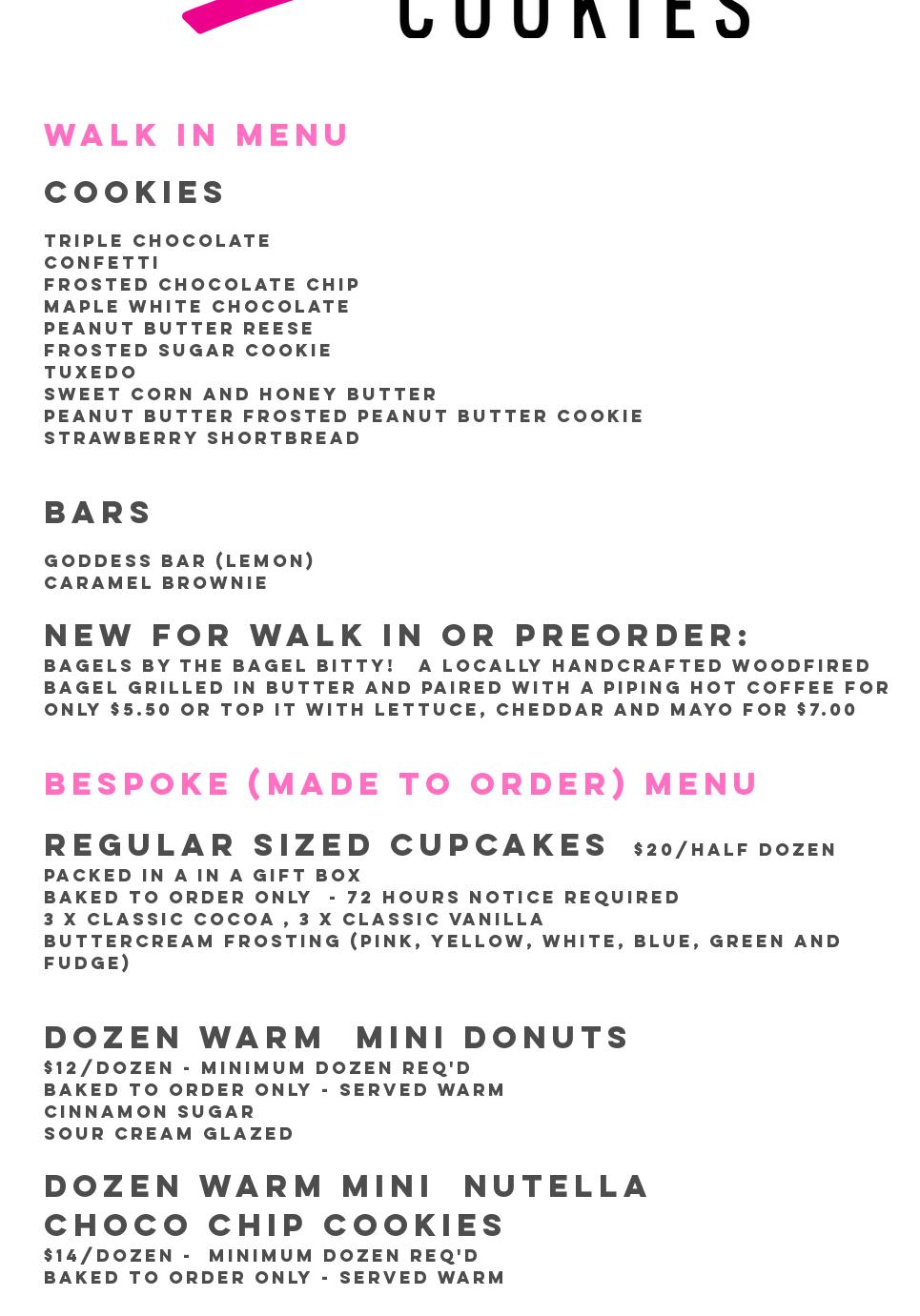 Mini Mays Cookies Menu
