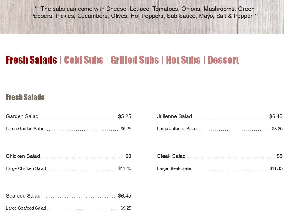 Substantial Sandwiches & Treats Menu