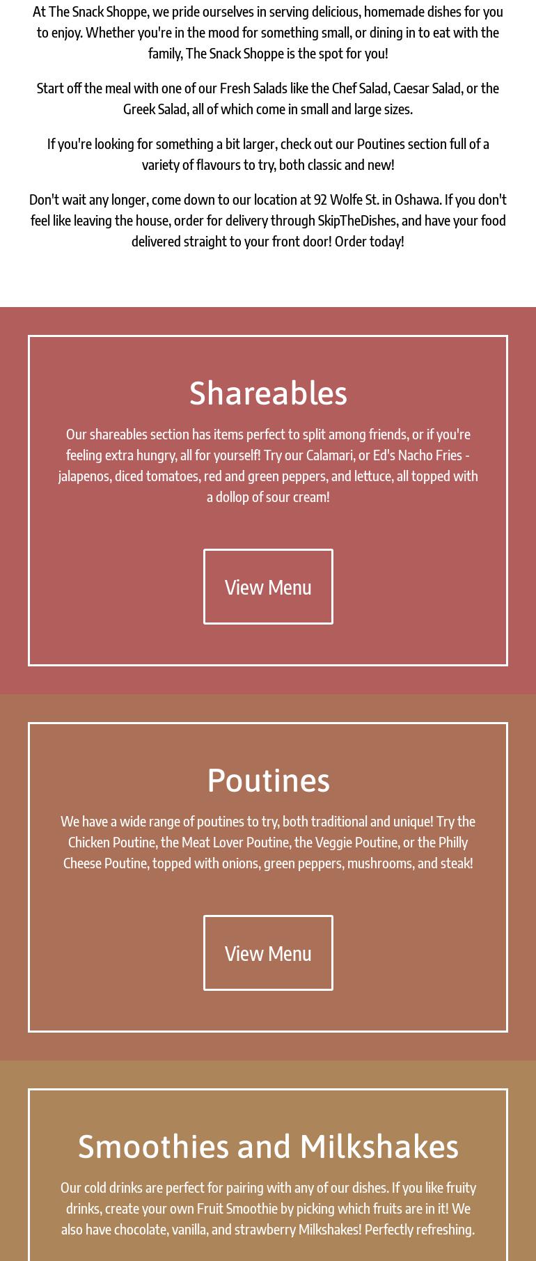 The Snack Shoppe Menu