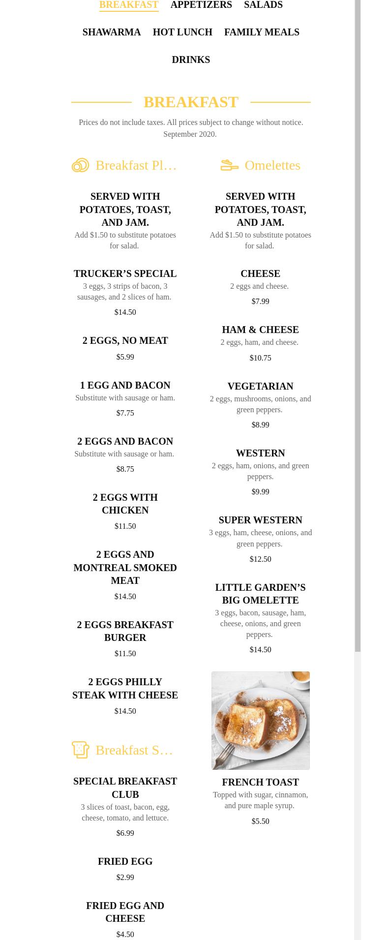 Little Garden Restaurant Menu