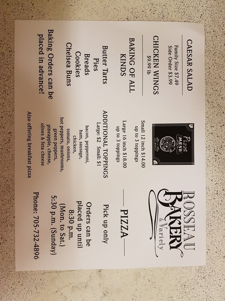 Rosseau Bakery & Variety Menu