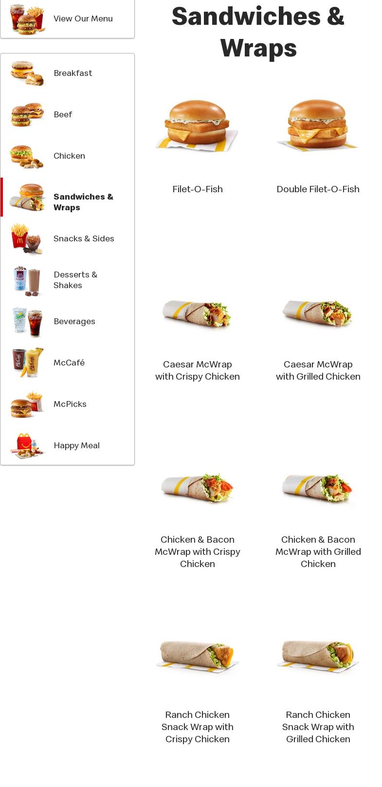 McDonalds Menu