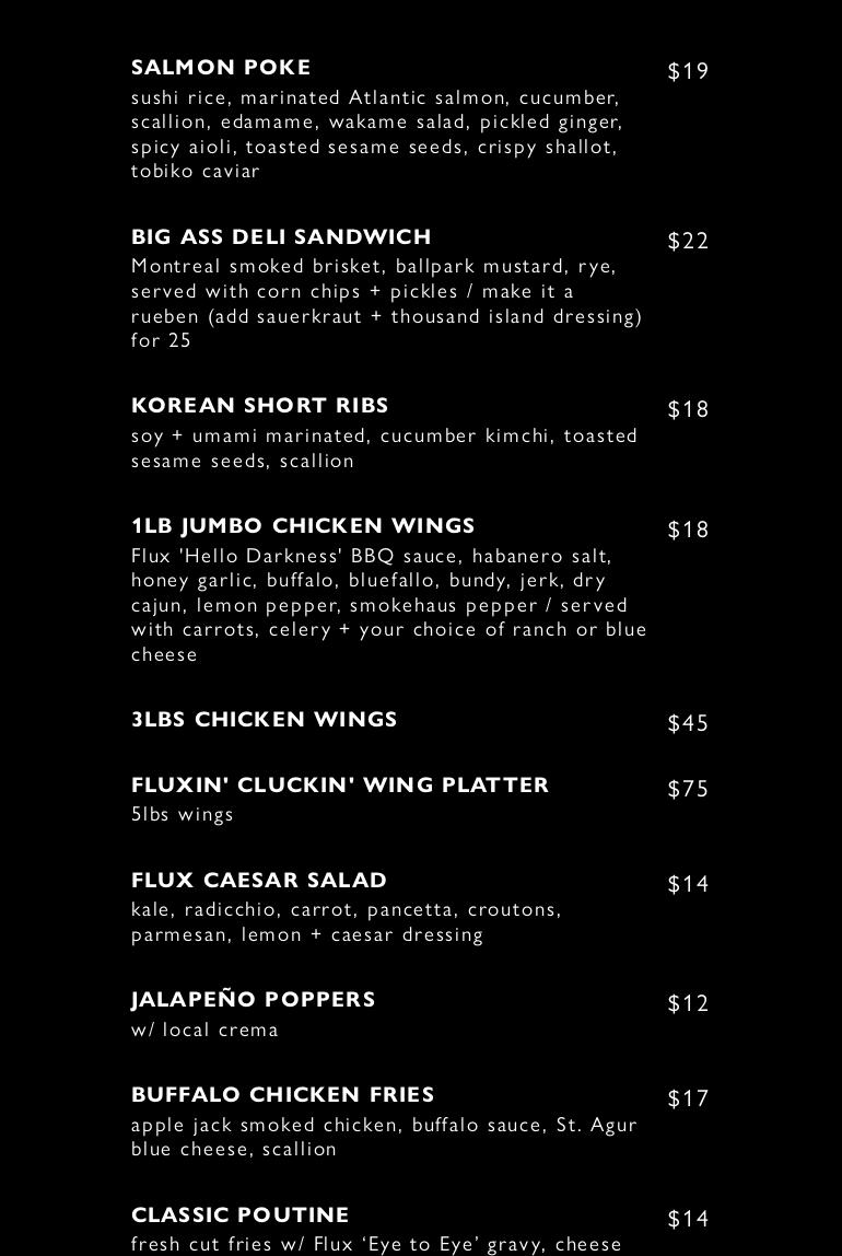 Flux Brewing Company Menu