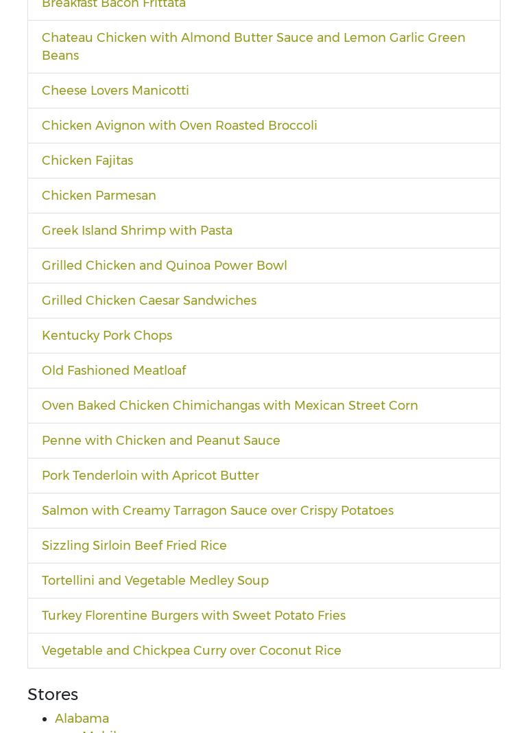 Beaverton Dream Dinners Menu