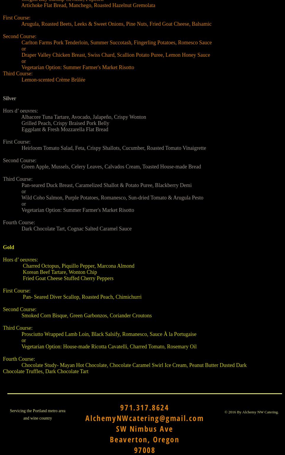 Alchemy NW Catering Menu