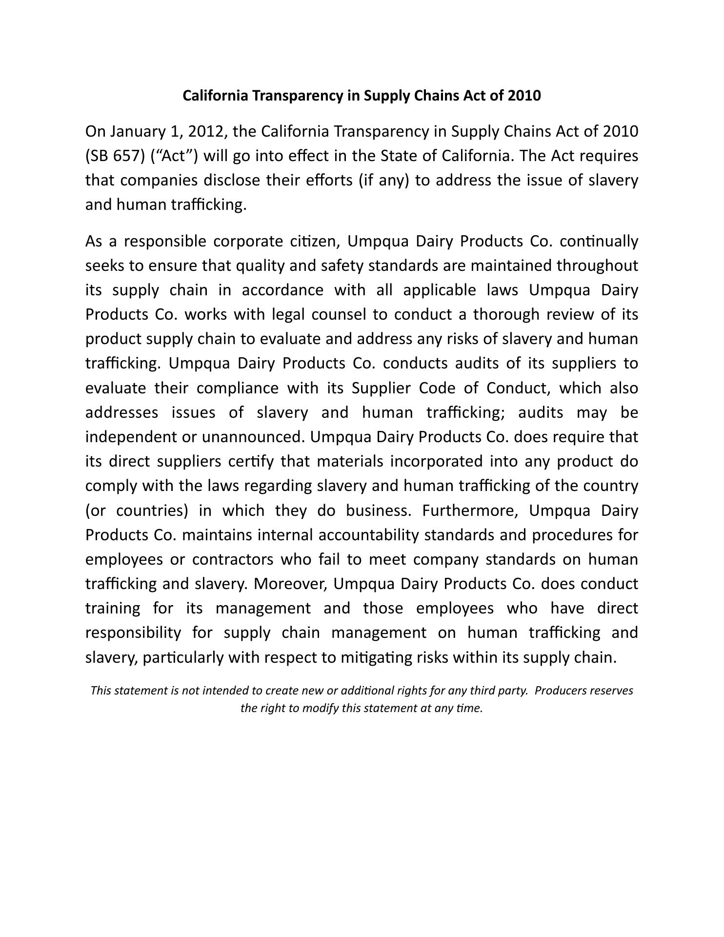 Umpqua Dairy Products Menu