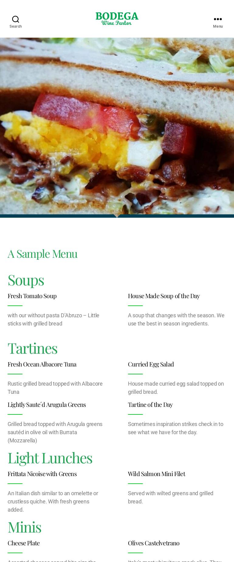 Bodega Wine Store Menu