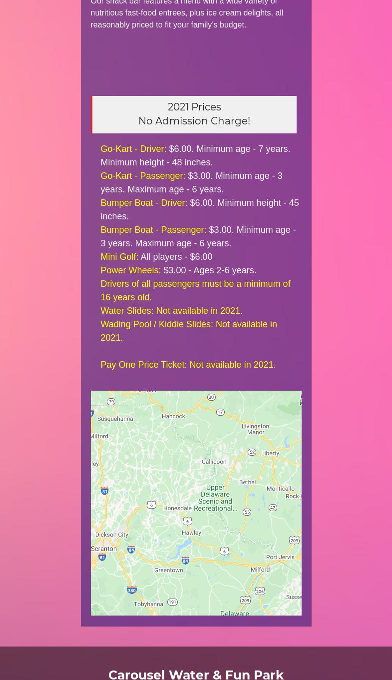 Carousel Water & Fun Park Menu